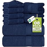 Utopia Towels 8 Piece Luxury Towel Set – Majestic Plush, Super Absorbent & Quicker-to-Dry, Thick 100% Ring Spun Cotton Towels for Bathroom, Spa & Hotel – 2 Bath, 2 Hand, 4 Washcloths, Navy Blue