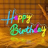 Mornajina 16.5'' x 11.8'' Happy Birthday Neon Sign for Backdrop Wall Decor USB Powered, Happy Birthday Led Sign for Backdrop Light up Sign Dimmable Neon Light for Birthday Party Decoration (Colorful)