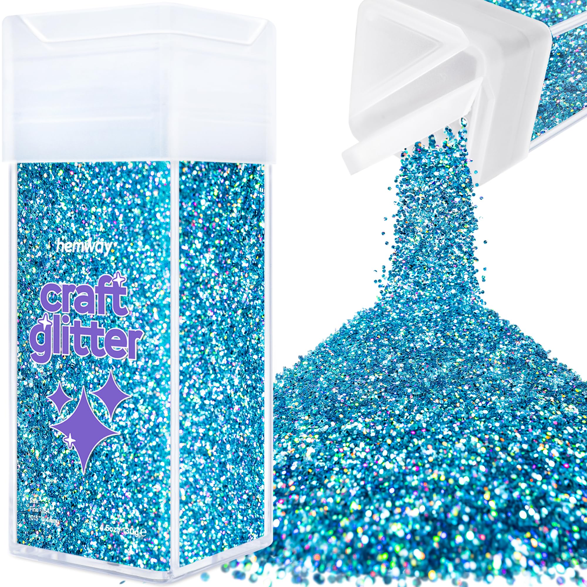 Hemway Glitter Shaker Ocean Blue Holographic 110g Fine, Craft Glitter Shaker for Resin & Epoxy Crafts, Christmas Art Supplies, Nail, Body, Face, Eye, Festival, Crafting, Slime, Sparkle