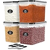 DWËLLZA KITCHEN Flour Sugar Storage Containers Set of 4; 3.6L Plastic Airtight Food Storage Containers with Lids for Kitchen Pantry Organization and Storage - Dry Food Containers, Labels & Marker