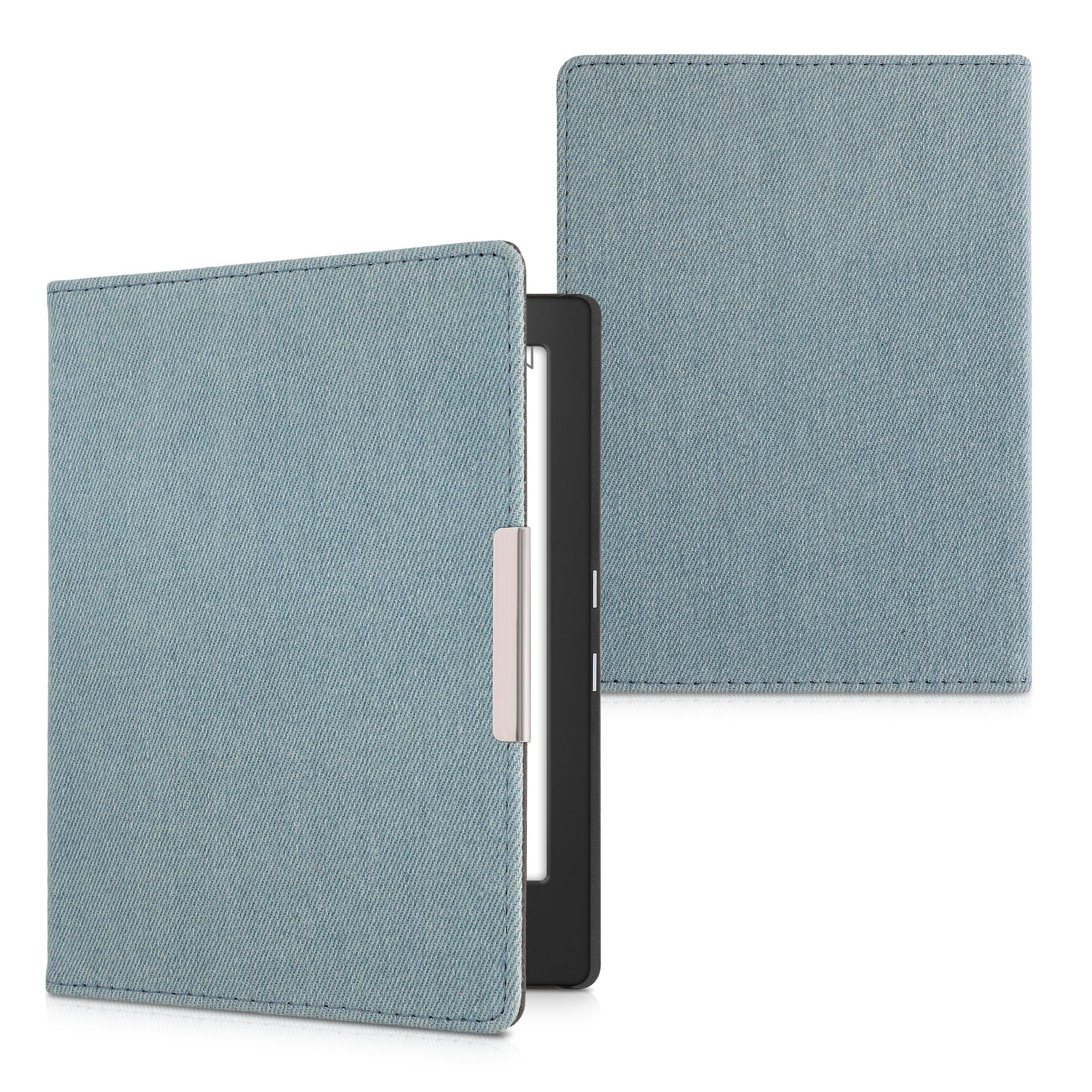 kwmobile Cover Compatible with Kobo Aura H2O Edition 1 - Case for E-Reader - Denim Look Fabric Flip Case - Light Blue