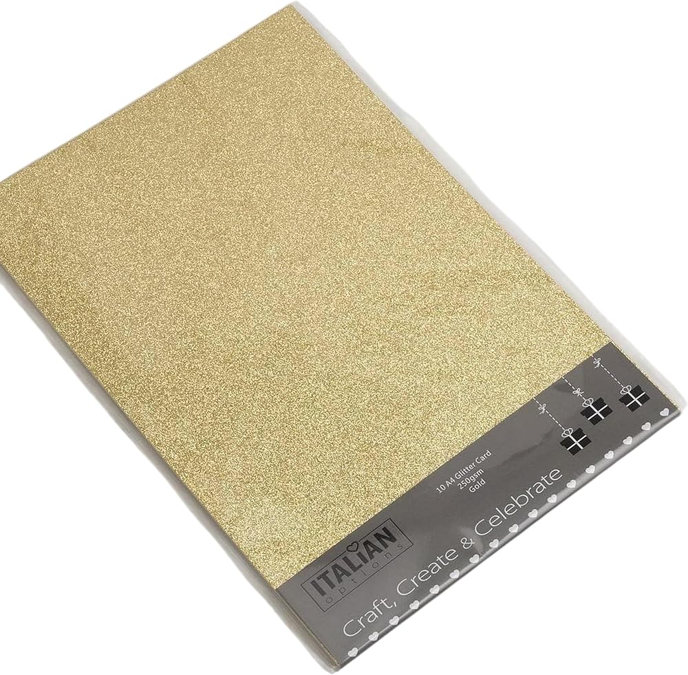 Italian Options Glitter Cardstock 250gsm A4 Gold 10 Sheets Non-Shed