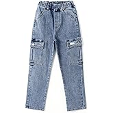 KIDSCOOL SPACE Girls Slim Jeans,Little Big Girls Ribbed Pull On Cargo Stretch Denim Pants