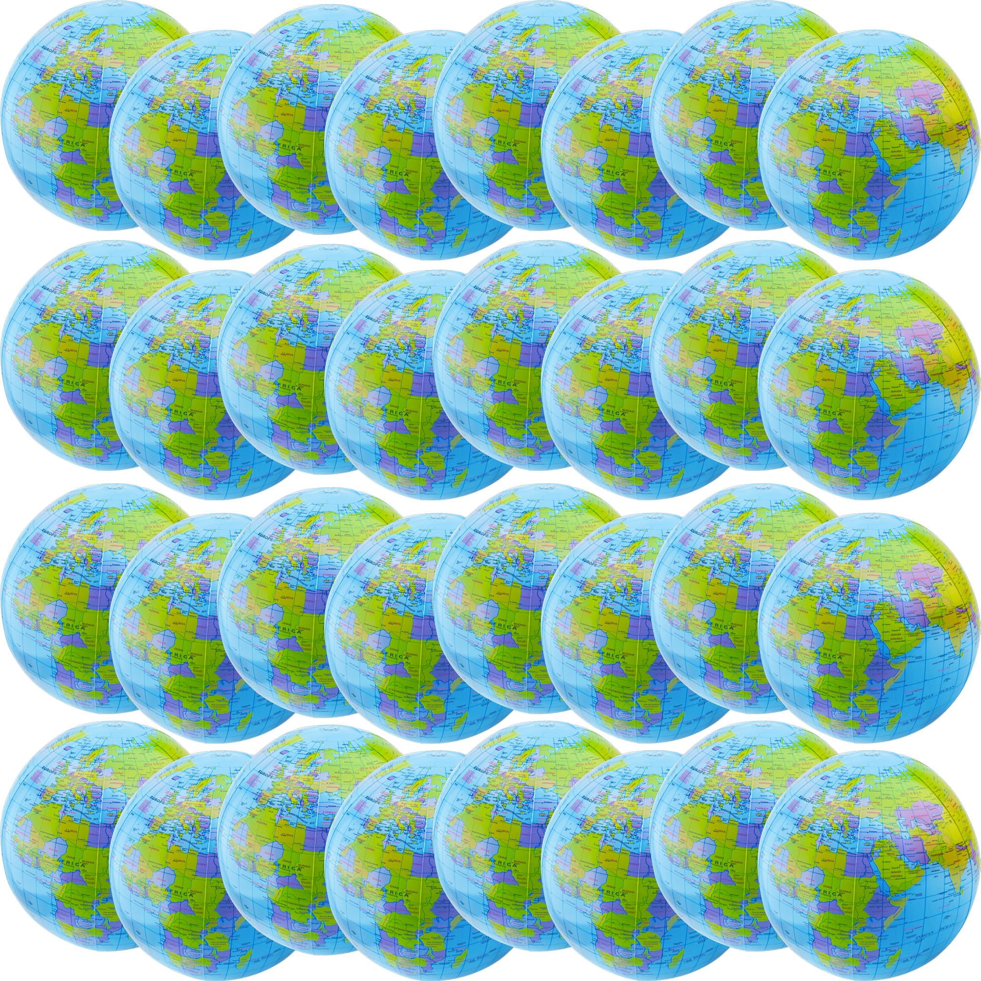 Restroma 32 Pack Large Inflatable Globe Bulk Blow up Globe Beach Ball Inflatable World Globe for Summer Pool Swimming Party Favors