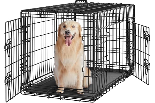 Yaheetech Dog Crate 42'' Double Door Dog Crate with Divider, Removable Tray | Metal Dog Crate with Removable Tray Wire Dog Ke