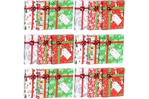 24 PCS Christmas Gift Card Holders with 24 PCS Red Wrapping Bows Set for Christmas, Wedding, Party Decoration Including 6 Sty