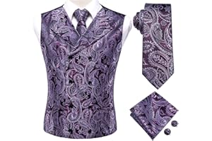 Hi-Tie Men's Suit Vest Necktie Pocket Square Cufflinks Set Tuxedo Waistcoat for Wedding More Color for Choose