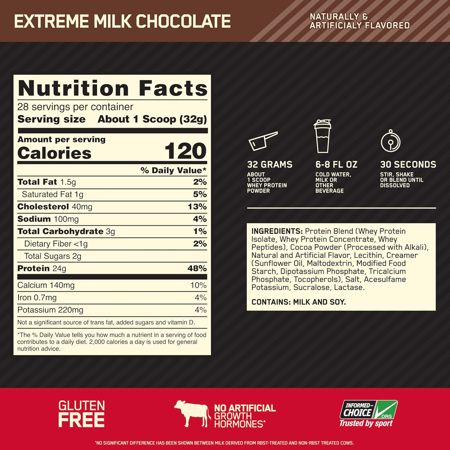 Optimum Nutrition Gold Standard 100% Whey Protein Powder, Extreme Milk Chocolate, 2 Pound (Packaging May Vary): Health & Personal Care