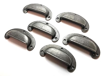 Set Of 6 Antique Style Cabinet Drawer Handle Cast Iron Pull Cup