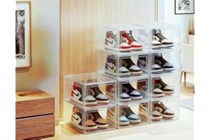 JECCICHY 10 Pack Clear Shoe Storage Boxes Stackable, Plastic Shoe Boxes with Lids, Sneaker Storage, Transparent, Thick Hard, 