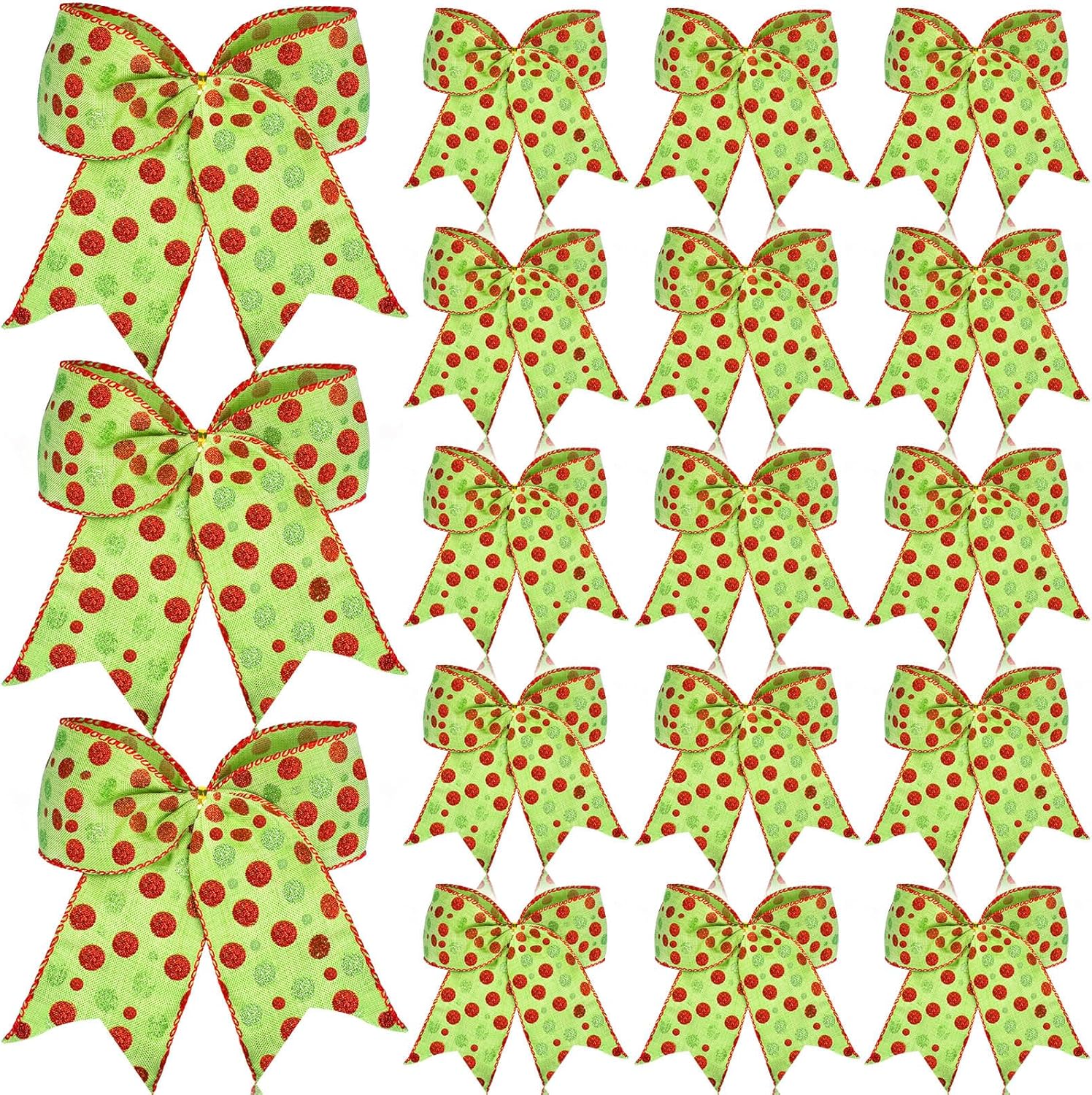Bows & Ribbons - Zeyune 18 Pcs Red Green Bows Decorations Large Bows for Wreaths Already Made Glitter Burlap Bows for Garland DIY Crafts Wedding Party Tree Topper Front Door Home Decorations (Stylish)