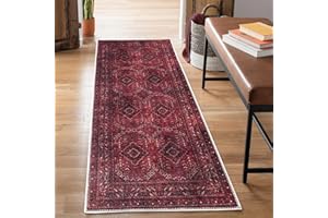 Bloom Rugs Washable Non-Slip 7 ft Runner - Dark Red Traditional Bordered Runner for Entryway, Hallway, Bathroom, and Kitchen - Exact Size: 2.5' x 7'