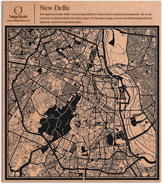 Amazon Com O3 Design Studio New Delhi Paper Cut Map Black 12x12 Inches Paper Art Wall Art