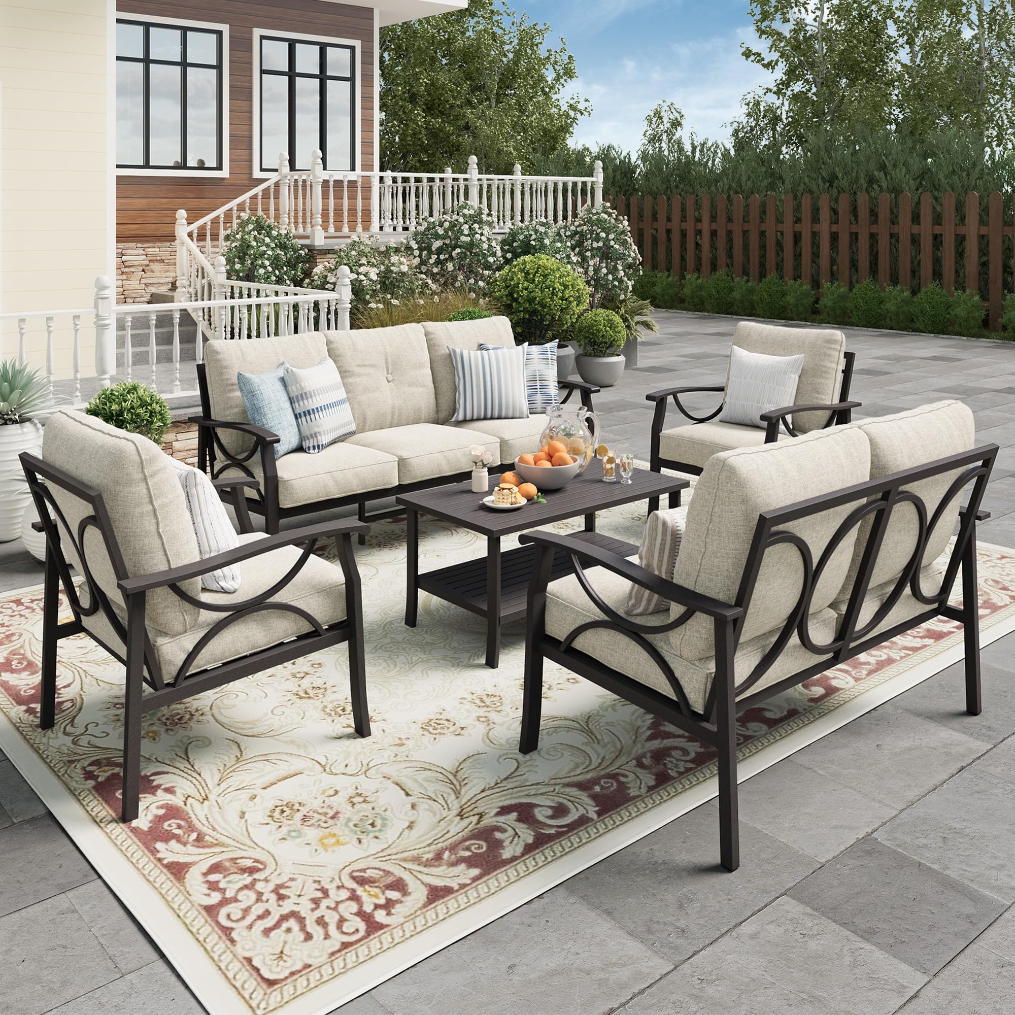 Photo 1 of *** ONLY ONE***Wisteria Lane Outdoor Patio Furniture Set, Outdoor Metal Sectional Furniture with Cushions, Outdoor Conversation Seating Set with Coffee Table for Balcony, Garden, Deck, Backyard, Brown