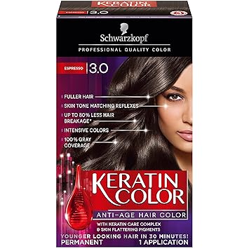 Schwarzkopf Keratin Color Anti Age Hair Color Kit 3 0