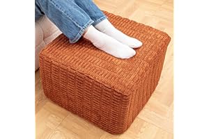 Asuprui Round Square Pouf Ottoman Foot Rest – Lightweight Modern Footstool with Plush Foam Filling, Perfect for Living Room Decor & Cozy Comfort – 20x20x14 Inch Chic Accent Piece (Burnt Orange)
