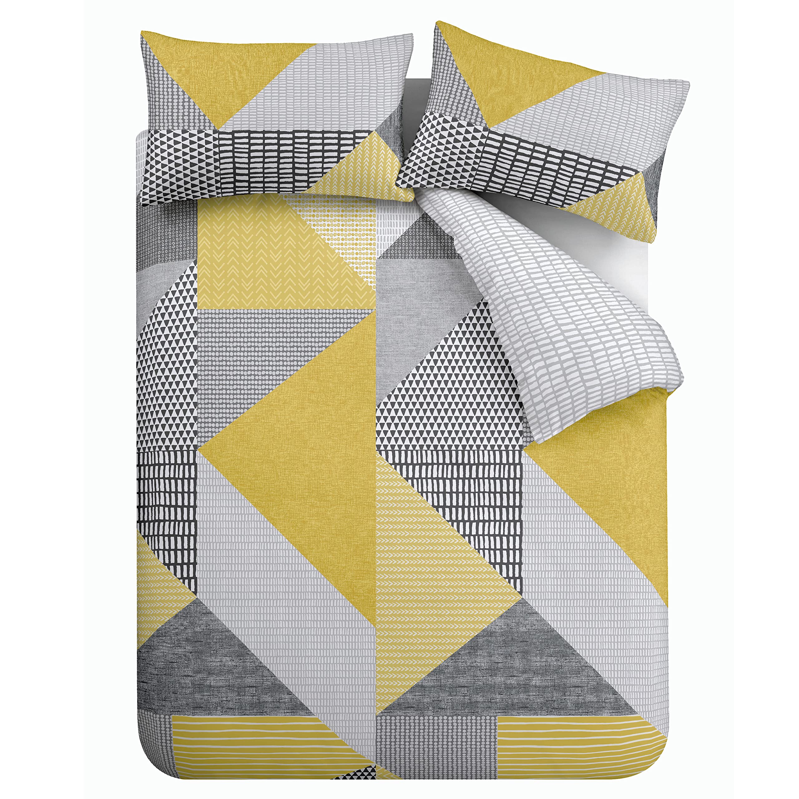 Catherine Lansfield Larsson Geo Reversible Double Duvet Cover Set with Pillowcases Ochre Yellow — image 1