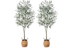 Ferrgoal Artificial Olive Trees 6Ft Fake Olive plant with Basket Faux Plants Indoor Outdoor Fake Tree in pot Slik Plants for Home Decor Office Living Room Perfect Housewarming Gift Green 2Pack