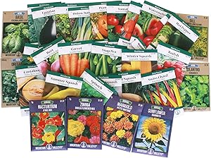 Heirloom Seeds Assortment – Collection of 30 Non-GMO, Easy Grow, Gardening Seeds: Vegetable, Fruit, Herb & Flower – Open Pollinated – Radish, Pumpkin, Dill, Eggplant, Sunflower, More