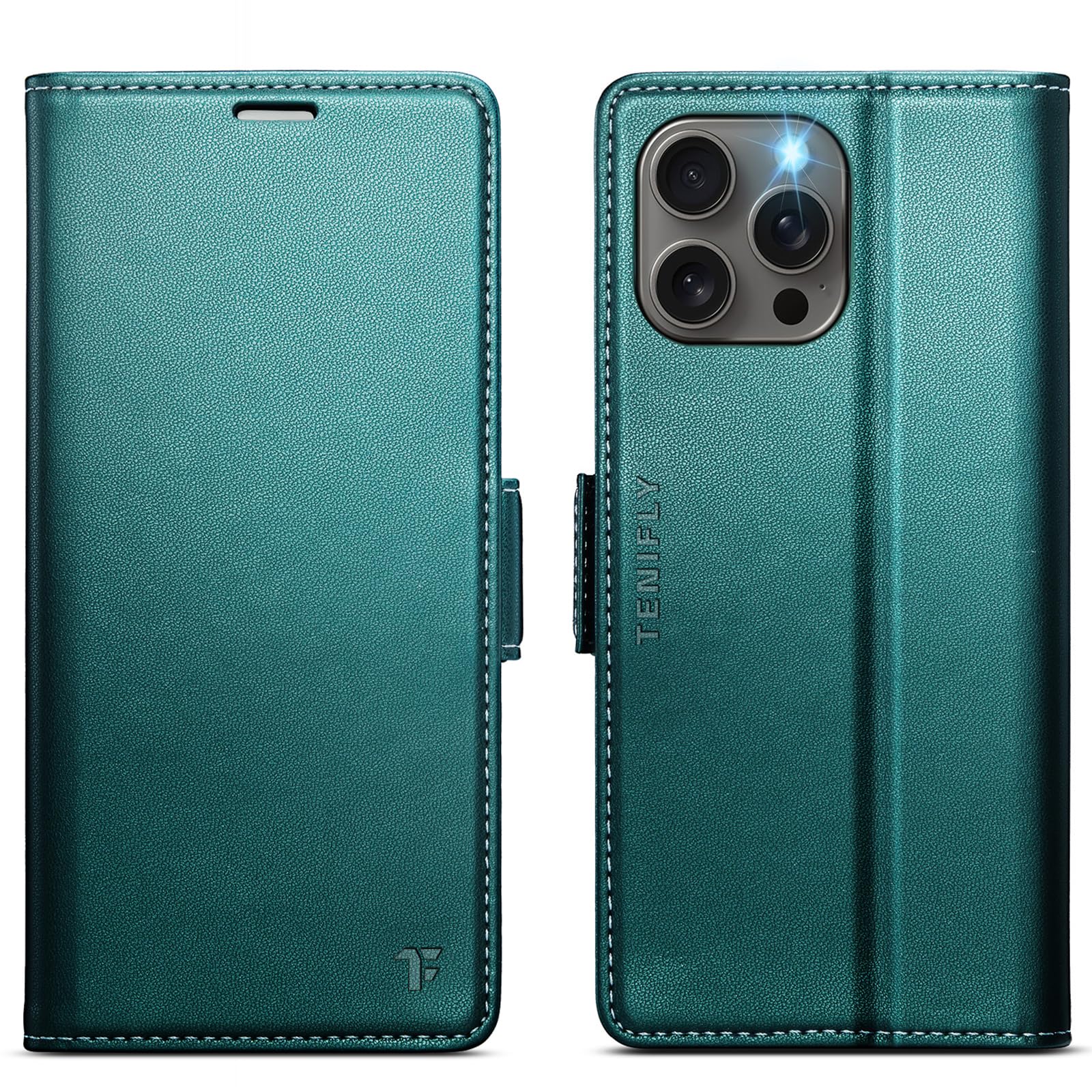 Photo 1 of Tenifly for iPhone 16 Pro Case Wallet with RFID Blocking Card Holder, PU Leather Kickstand Protective Flip Phone Cover Fit for iPhone 16 Pro 6.3", Bluish Green