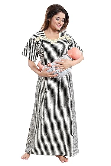 Women's Cotton Feeding Nighty - PSN1133 Black