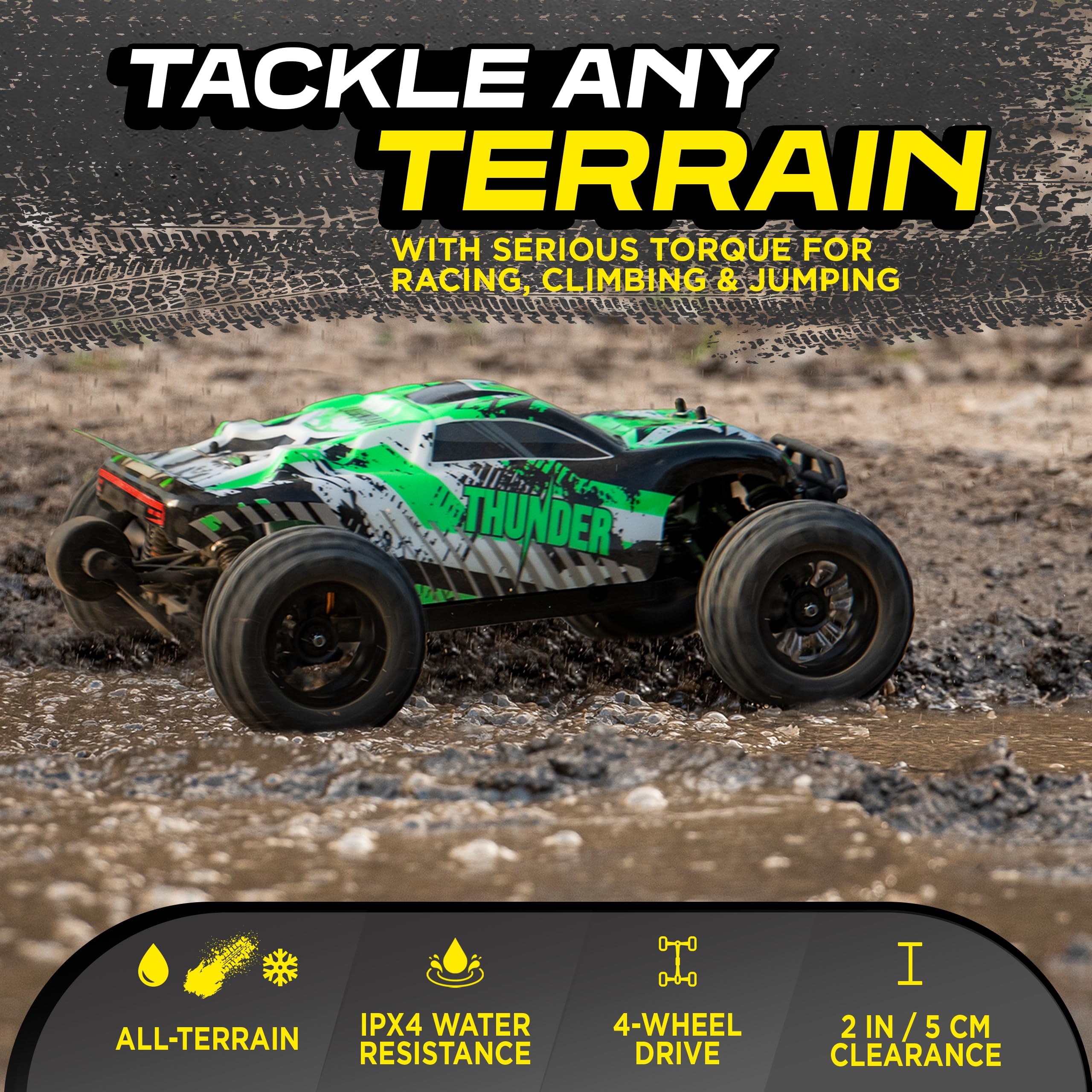 1:10 Scale Brushless RC Cars 65 km/h Speed - Boys Remote Control Car 4x4 Off Road Monster Truck Electric - All Terrain Waterproof Toys for Kids and Adults -2 Body Shell + Connector for 30+ Mins Play