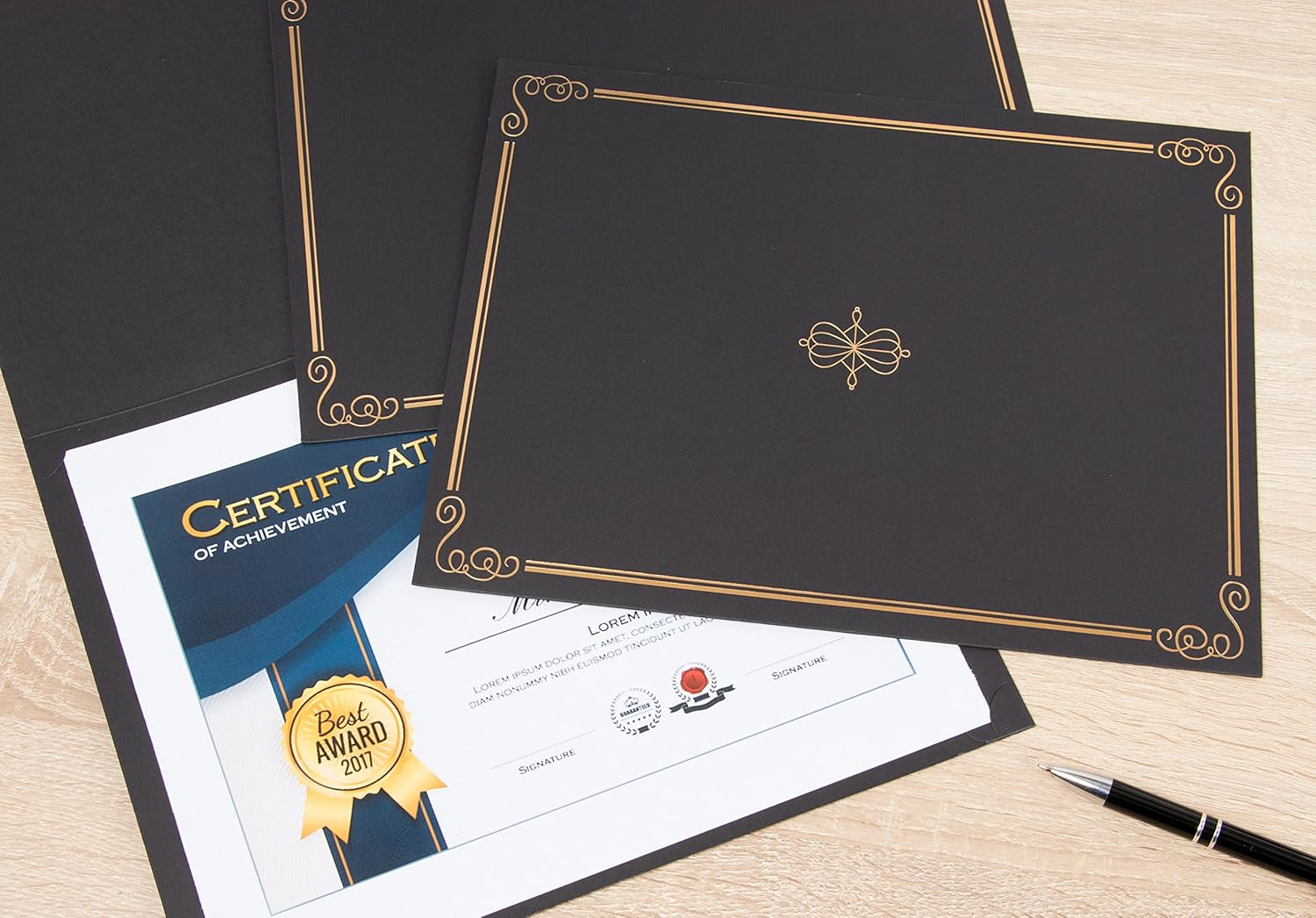 Certificate Holders, Diploma and Document Cover with Gold Foil Border, Letter Size Awards (Black, 11 x 8.5 in., 24 Pack) : Office Products