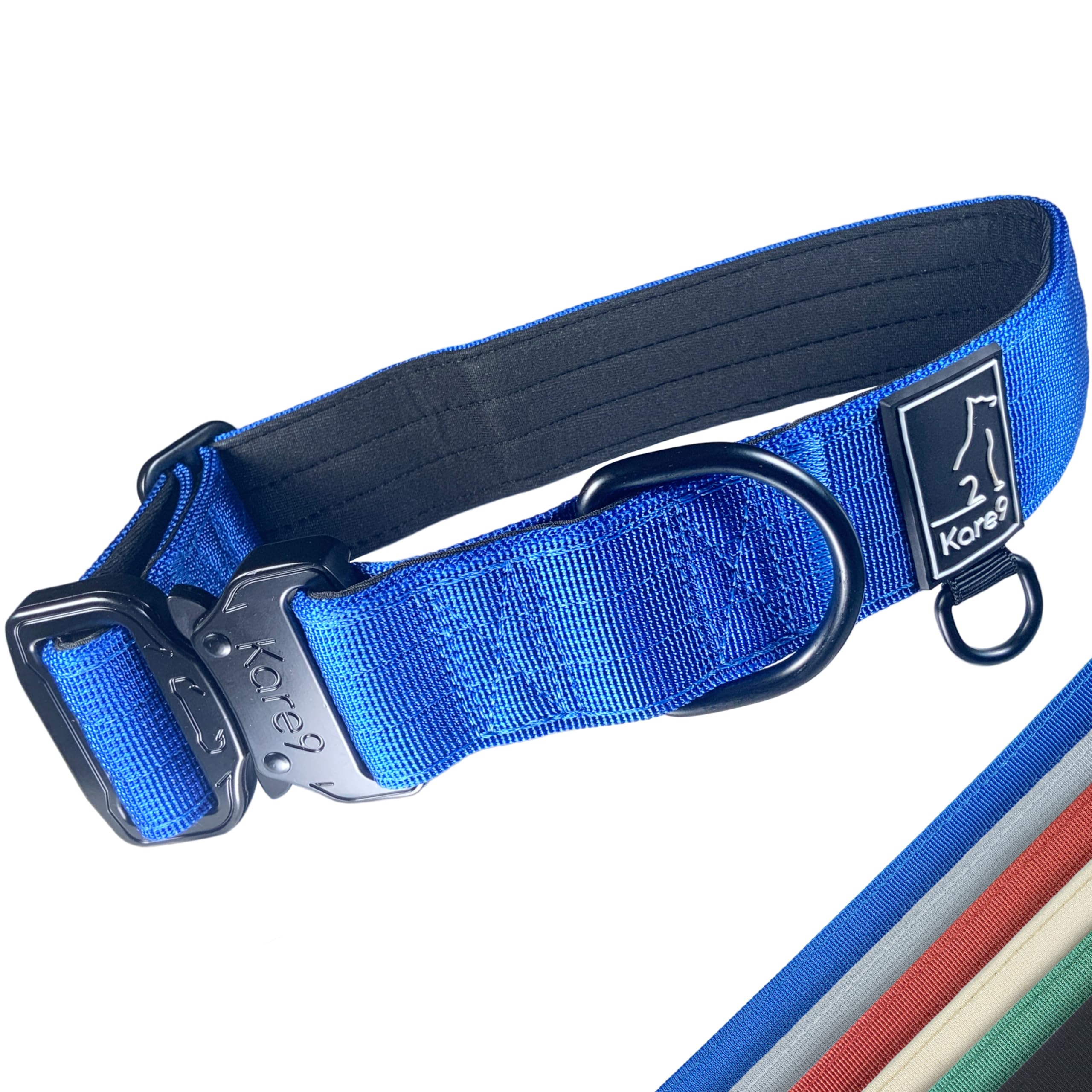 Kare9 Extra Strong Dog Collar Medium Dogs/Large Dogs | Adjustable: 35cm - 50cm | Padded Dog Collar | Heavy Duty Dog Collar w/Metal Buckle (Medium, Blue)