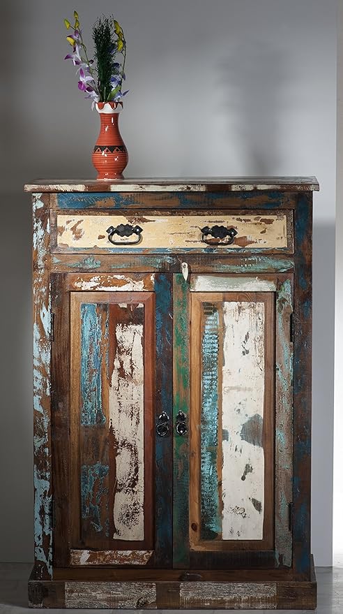 Hochkommode Wardrobe Vintage Look Old Wood Multi Coloured