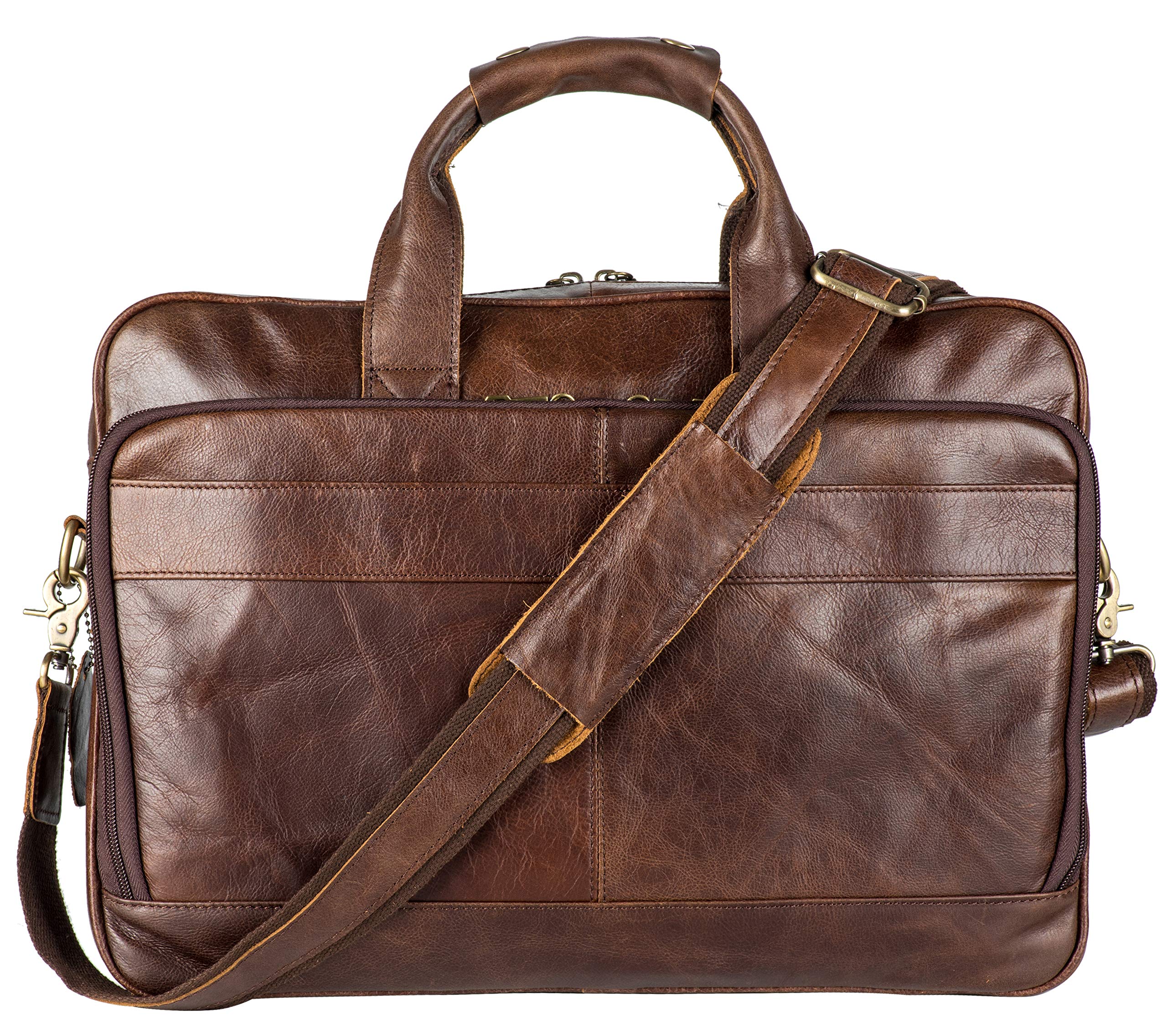 POKOFO Vintage Leather Briefcase Laptop Messenger Bag for Men with Padded Protection Fits 15.6 Inch Laptop