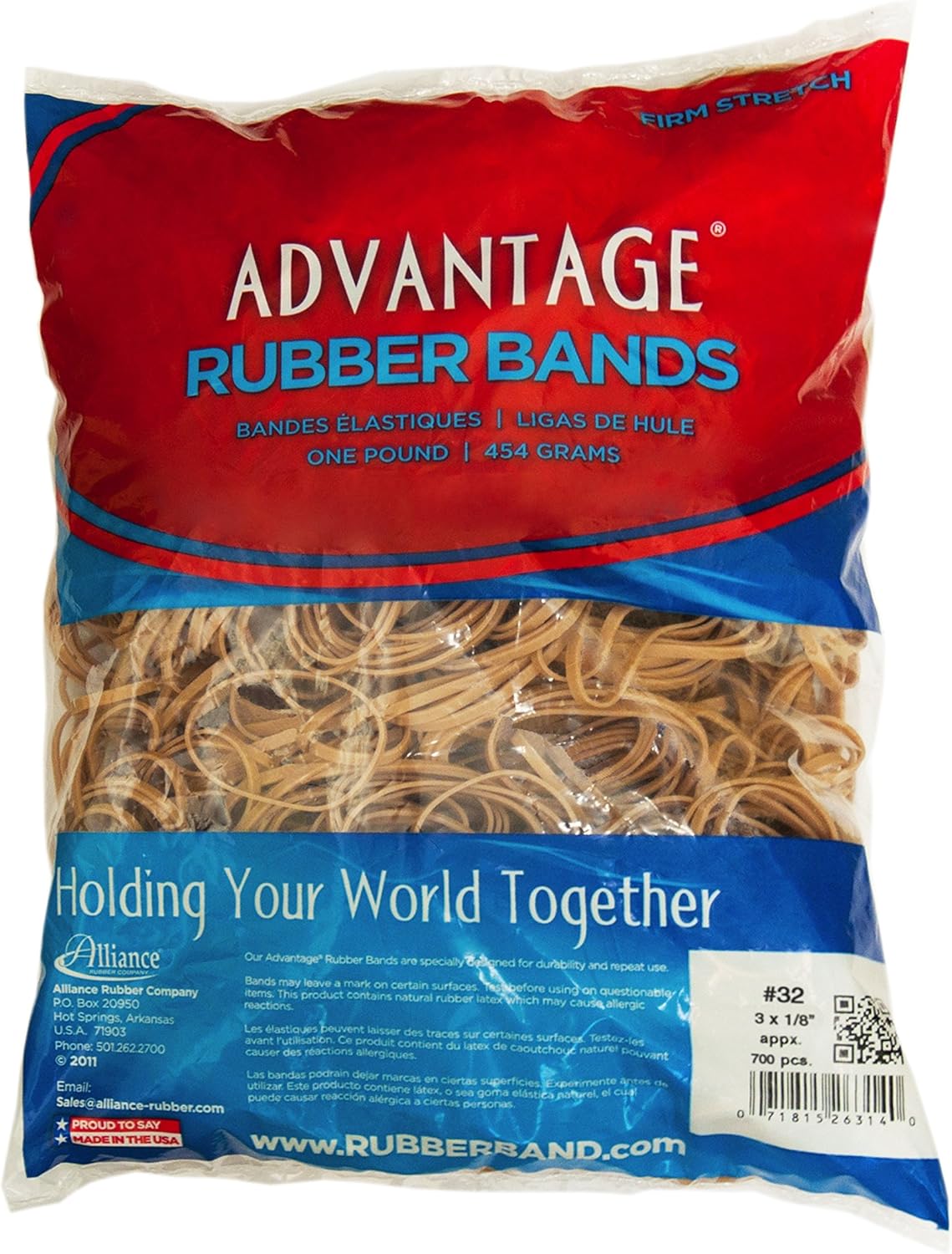 Alliance Rubber 26324 Advantage Rubber Bands Size #32, 1 lb Bag Contains Approx. 700 Bands (3" x 1/8", Natural Crepe) : Eye Liners : Office Products