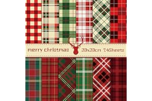 IKAMMO Christmas Scrapbook Paper Merry Christmas Patterned Paper 12×12 , 24 Sheets Double-Sided Red Green Decorative Craft Journaling Papers for Holiday Cardmaking DIY Origami Craft Papers.