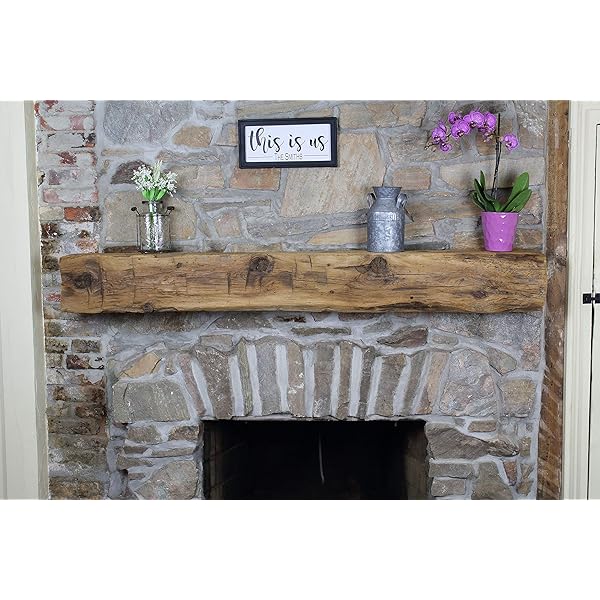 Amazon.com: Modern Timber Craft Fireplace Mantel Shelf - Hand Hewn Wood  Barn Beam - Authentic Reclaimed Wooden Rustic Shelving 66 Inches : Home u0026  Kitchen