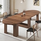 47.2"-118" Farmhouse Extendable Round to Oval Dining Table for 4-12, Walnut | Console Table with 8 Leaves, Seats 4-12, Space-Saving Folding Kitchen Table with Aluminum Slide Rails, Easy Assembly