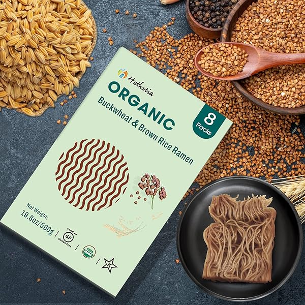 HETHSTIA RICE RAMEN ORGANIC BROWN RICE AND BUCKWHEAT NOODLES, GLUTEN-FREE BUCKWHEAT RAMEN, WHOLE GRAIN RICE RAMEN PASTA, NON-GMO AND KOSHER, 8 PACKS SOBA RAMEN NOODLES BABY HEALTHY DIET (19.8 OZ)