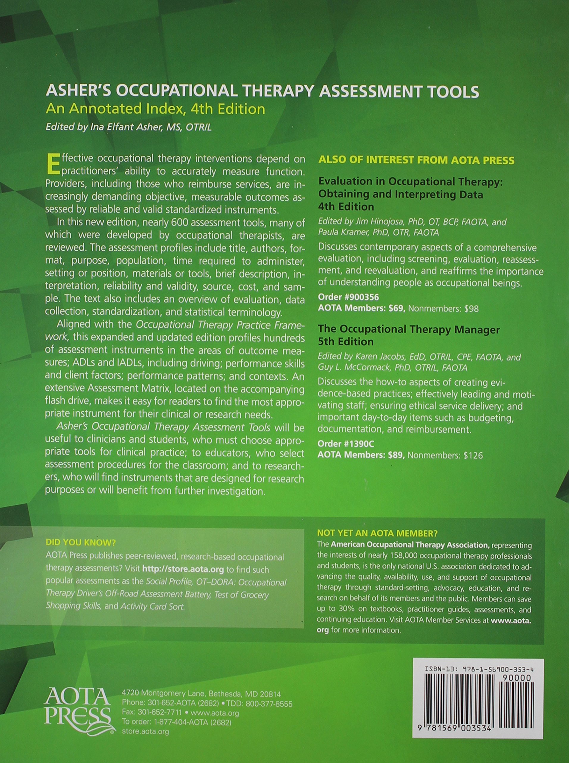 Asher S Occupational Therapy Assessment Tools An Annotated Index Amazon Co Uk Ina Elfant Asher 9781569003534 Books