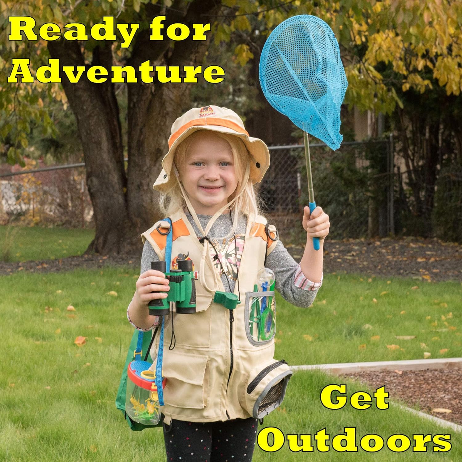 OzBSP Kids Outdoor Adventure Kit. Kids Explorer Kit. Nature Exploration Toy for Boys Girls. Bug Catching Pack. Safari Vest & Hat Costume, Binoculars, Tweezers, Magnifying Glass, Butterfly Net, Compass: Clothing