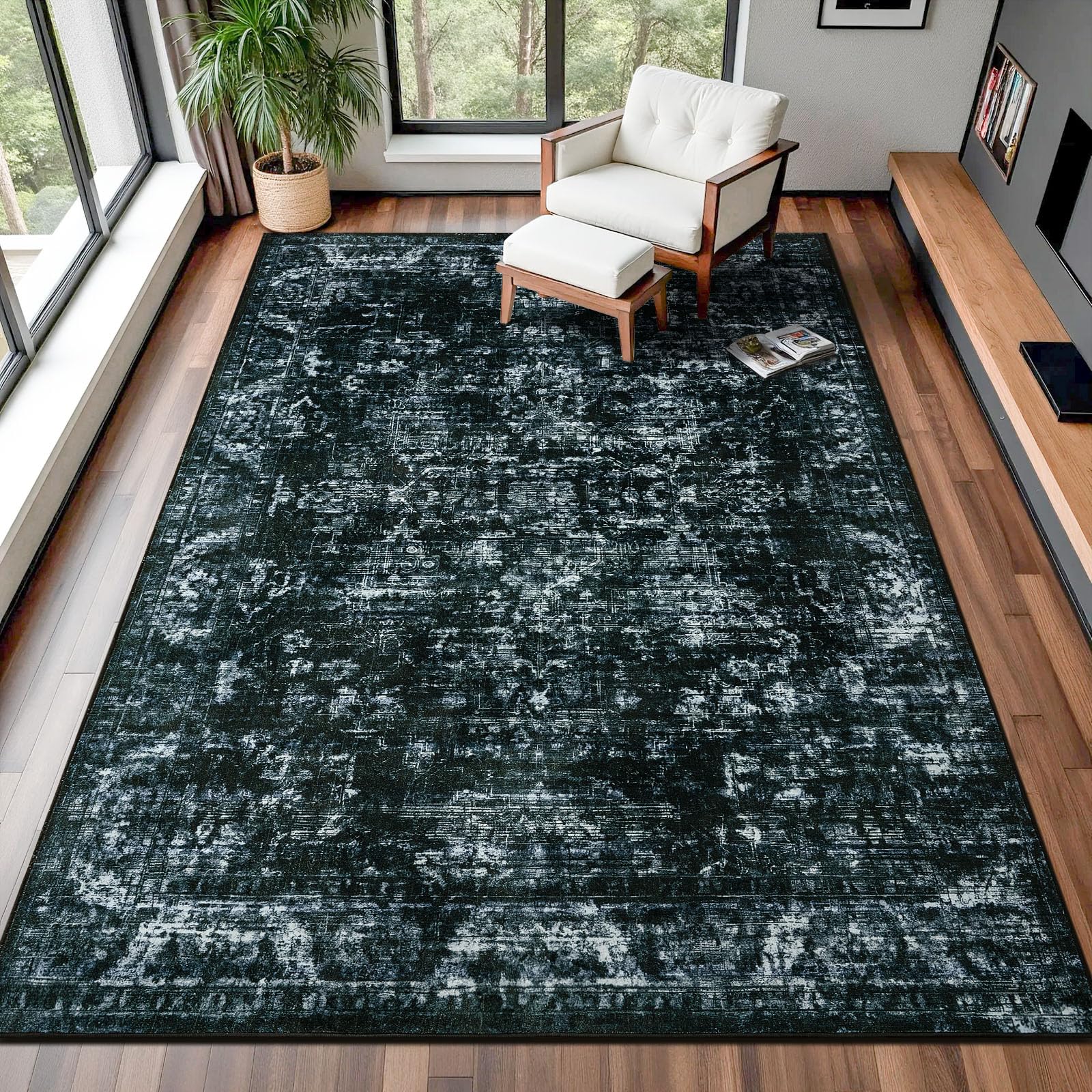 Photo 1 of QXKAKA 6x9 Rugs for Living Room, Vintage Washable Area Rug, Ultra Soft Abstract Non Slip Carpet Printed Low Pile Foldable Accent Rugs for Bedroom, Kitchen, Dining Room, Non-Shedding, Easy Clean