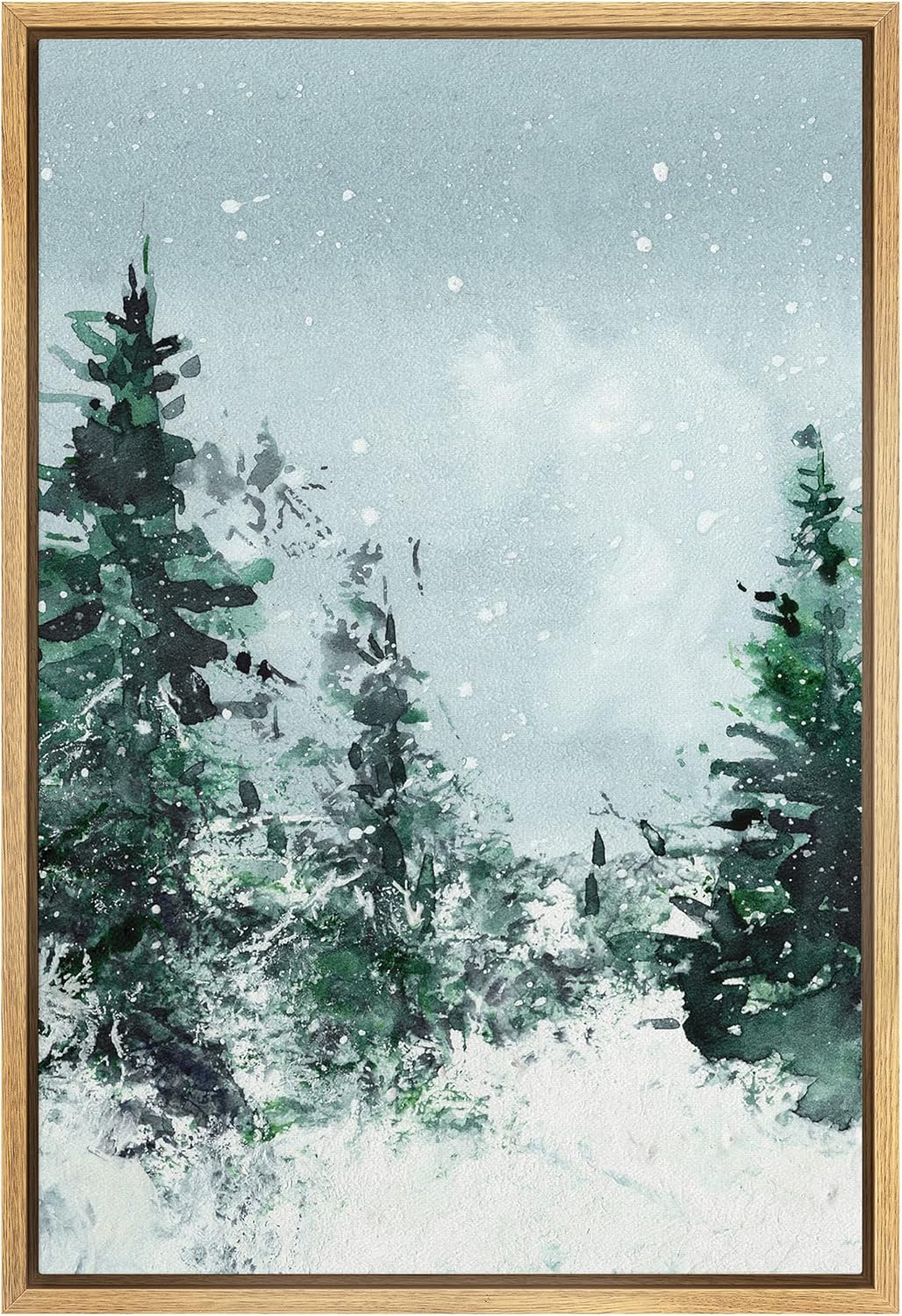 Wall Décor - SIGNWIN Framed Canvas Print Wall Art Woodland Nursery Decor Winter Snow Watercolor Pine Tree Forest Nature Modern Art Decorative Landscape Colorful for Living Room, Bedroom, Office - 16