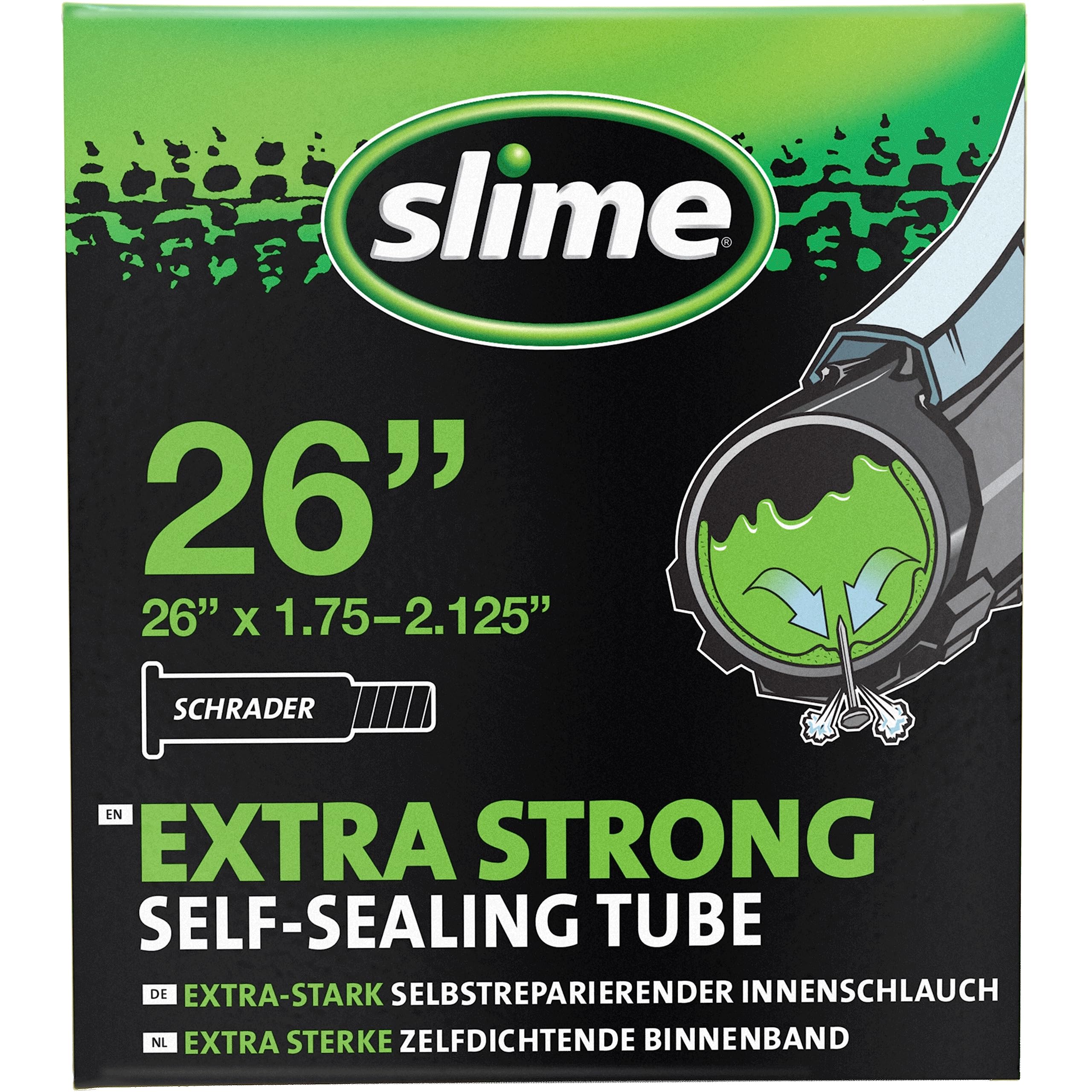Photo 1 of Slime 30045 Bike Inner Tube with Slime Puncture Sealant, Extra Strong, Self Sealing, Prevent and Repair, Schrader Valve, 26" x 1.75-2.125"