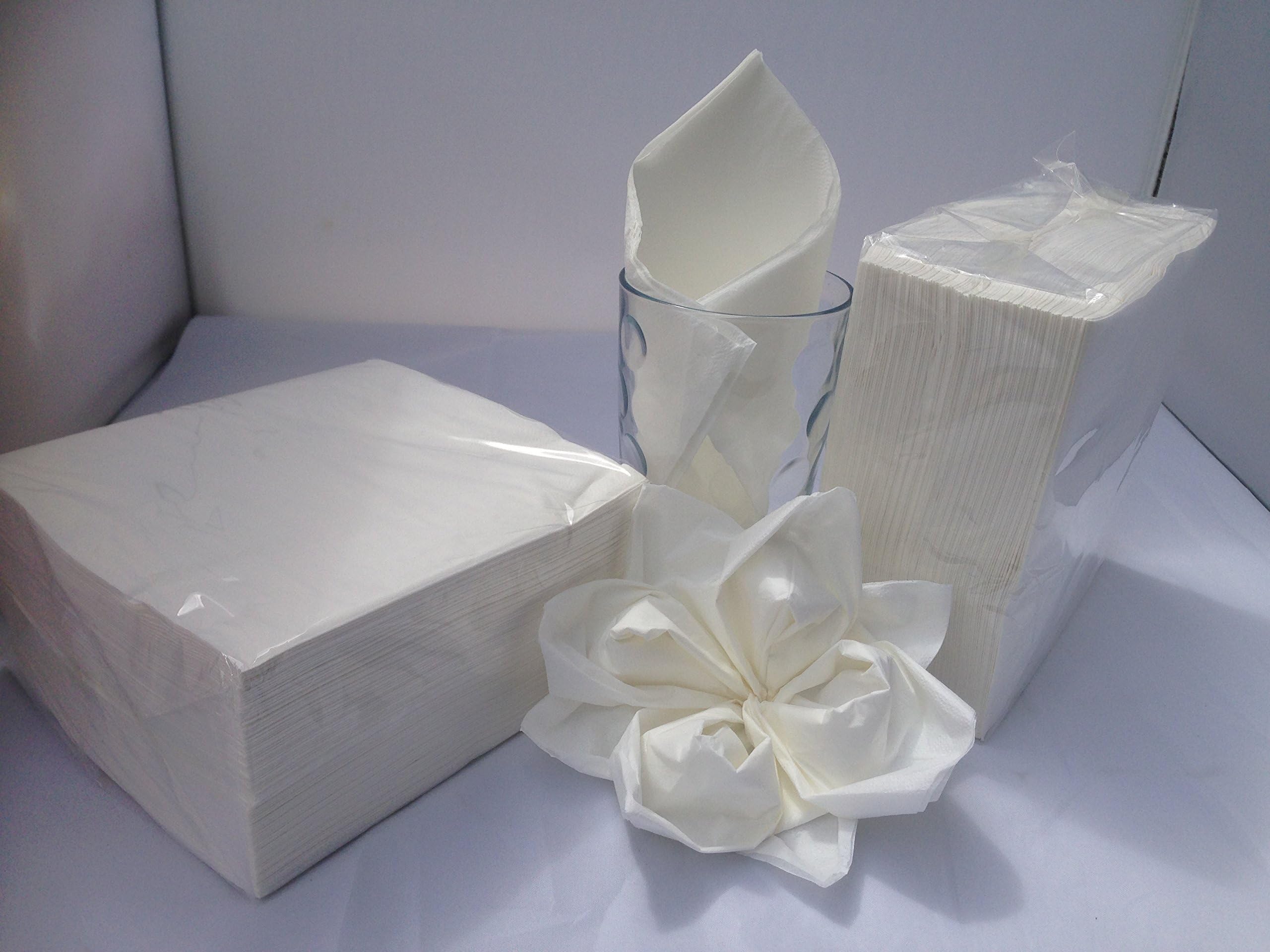 Coloured Napkins, Packs of 100, 3ply, Tableware, Serviette (White, Blue, Light Blue, Yellow, Light Pink, Red) (White)