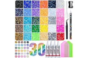 LOTWOW 40000 Pcs Resin Jelly Rhinestones Kit, 30 Colors 3mm Flatback Rhinestones with 4 Pcs B7000 Jewelry Glue & Tools, All-in-One Bedazzling Kit for DIY Arts & Crafts Mothers Day Gifts