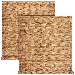 DoubleFill 2 Pcs Bamboo Shades Outdoor Reed Roll Up