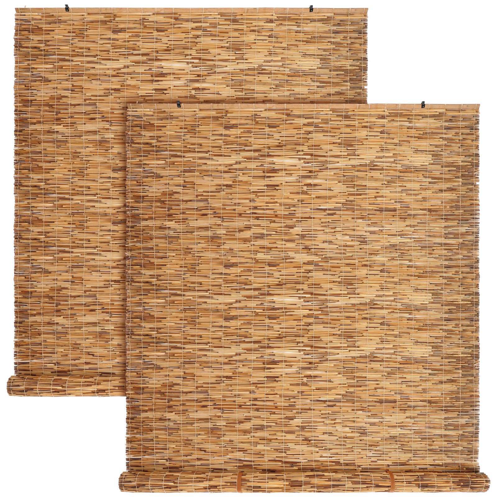 DoubleFill 2 Pcs Bamboo Shades Outdoor Reed Roll Up