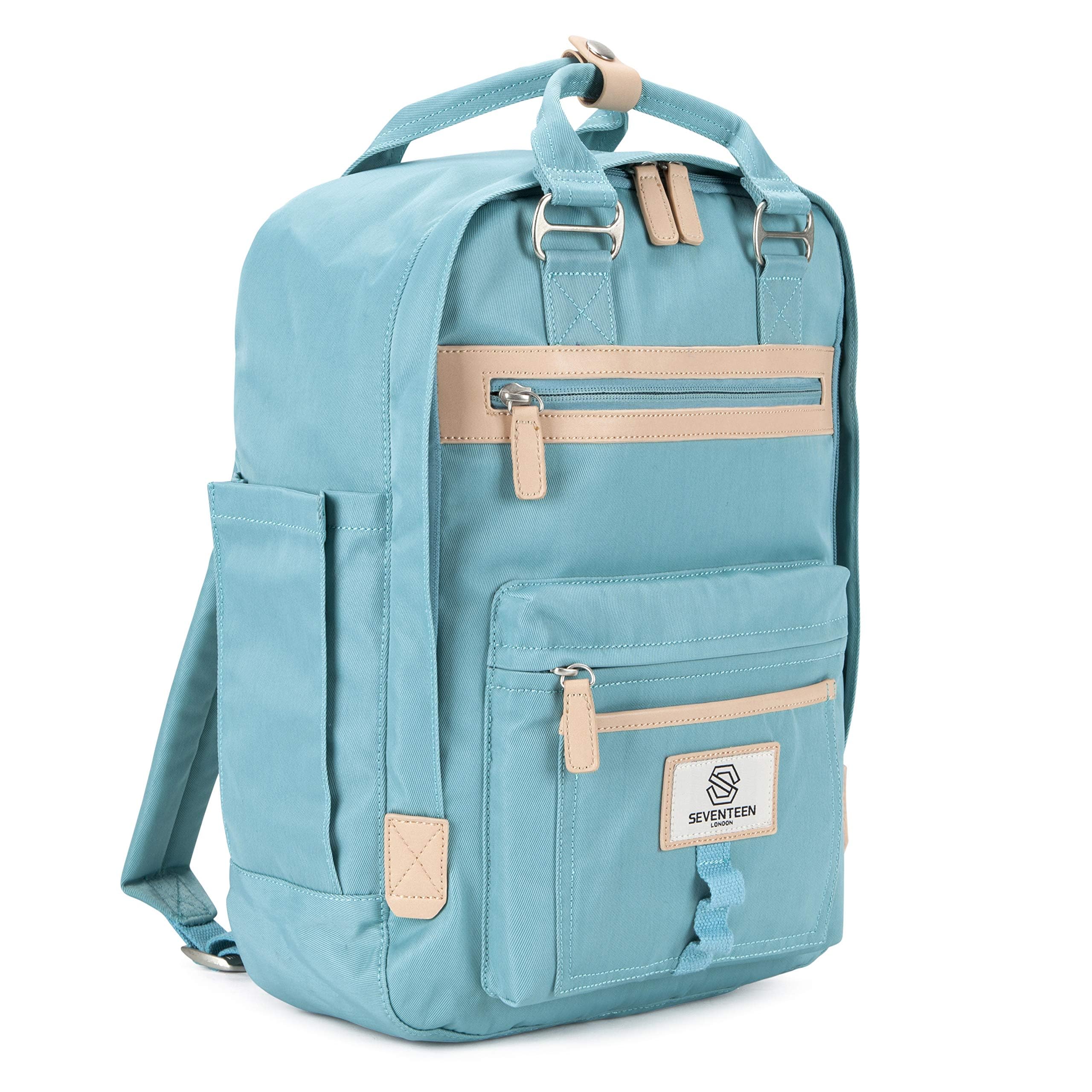 SEVENTEEN LONDON – Modern Urban Unisex Turquoise 'Wimbledon' Backpack in a Classic Slim Simple Design – Fits Laptop up to 13”