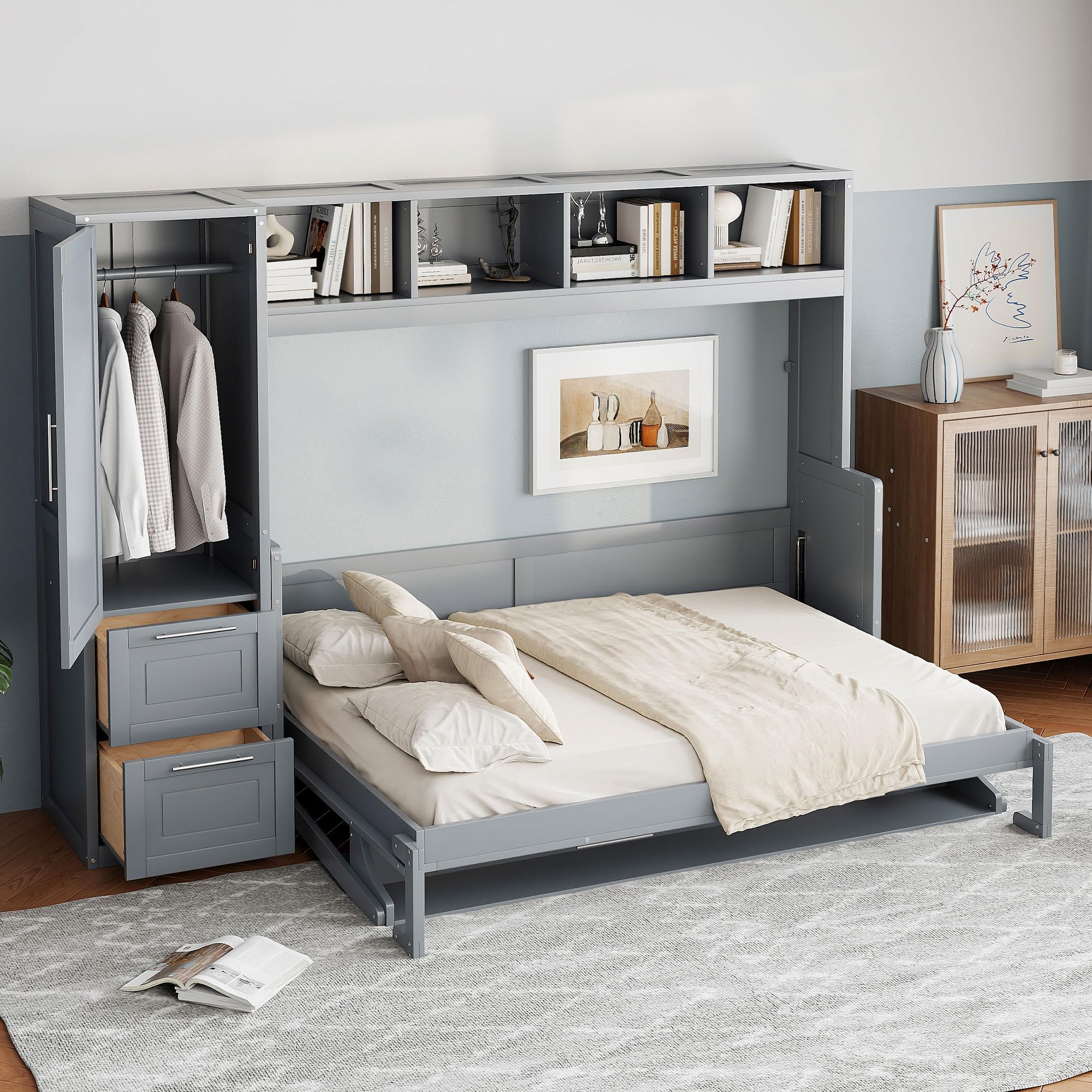Photo 1 of ***THIS IS 1 BOX ONLY OUT OF 4***MISSING MOST PARTSBall & Cast Queen Size Murphy Bed Wall Chest with Closet and Storage Drawers,Wood Hideaway Platform Bedframe can be Folded,Easy Assembly,for Kids Bedroom,Student ***THIS IS 1 BOX ONLY OUT OF 4***MISSING M