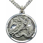 Saint Michael Round Pewter Medal Pendant 1 Inch on 24 Inch Stainless Steel Chain Gift
