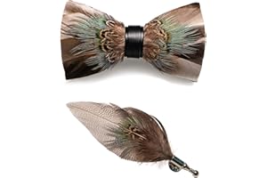 RBOCOTT Handmade Feather Pre-tied Bow tie and Brooch Sets for Men