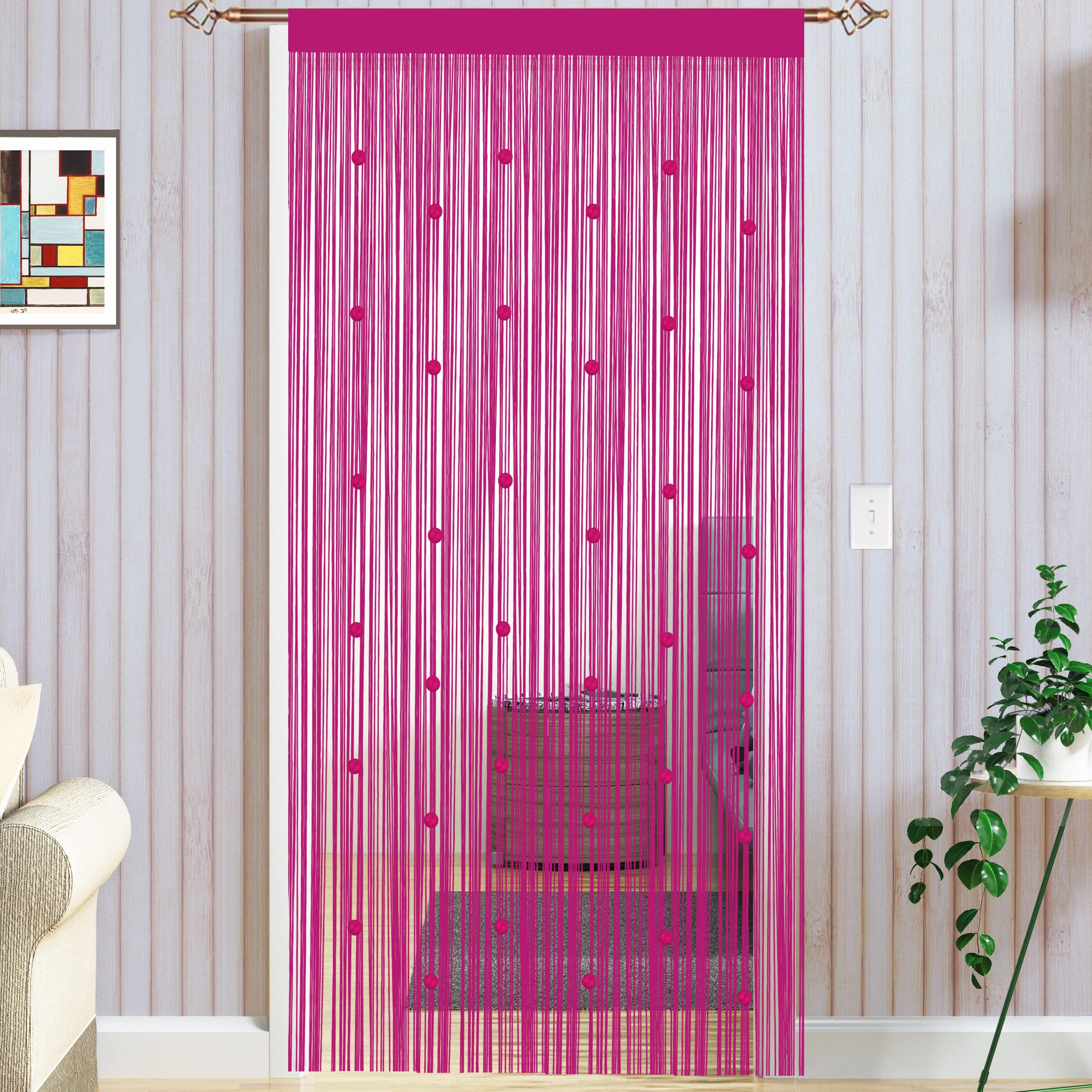 Taiyuhomes Bead String Curtains Door Fly Screen Curtain Beaded Curtain For Doorways Window Decorations Room Divider Single Door Curtains Beads (90x200cm) Rose — image 1