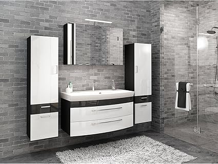 badmöbelset Elegantes großes Hochgl. weiß/Anthrazit. 5tlg. großer